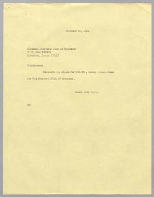Primary view of object titled '[Letter from Harris L. Kempner to the Harvard Club of Houston, October 19, 1966]'.