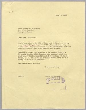 Primary view of object titled '[Letter from Harris L. Kempner to Juanita M. Powledge, June 18, 1966]'.