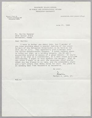 Primary view of object titled '[Letter from Marion J. Levy, Jr. to Harris Leon Kempner, June 21, 1966]'.