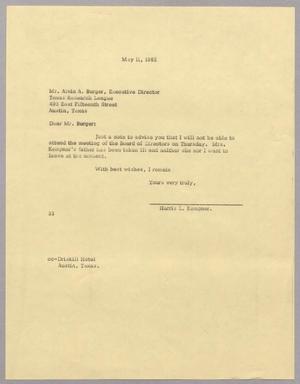 Primary view of object titled '[Letter from Harris Leon Kempner to Alvin A. Burger, May 11, 1965]'.