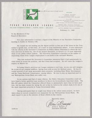 Primary view of object titled '[Letter from Texas Research League, February 11, 1966]'.