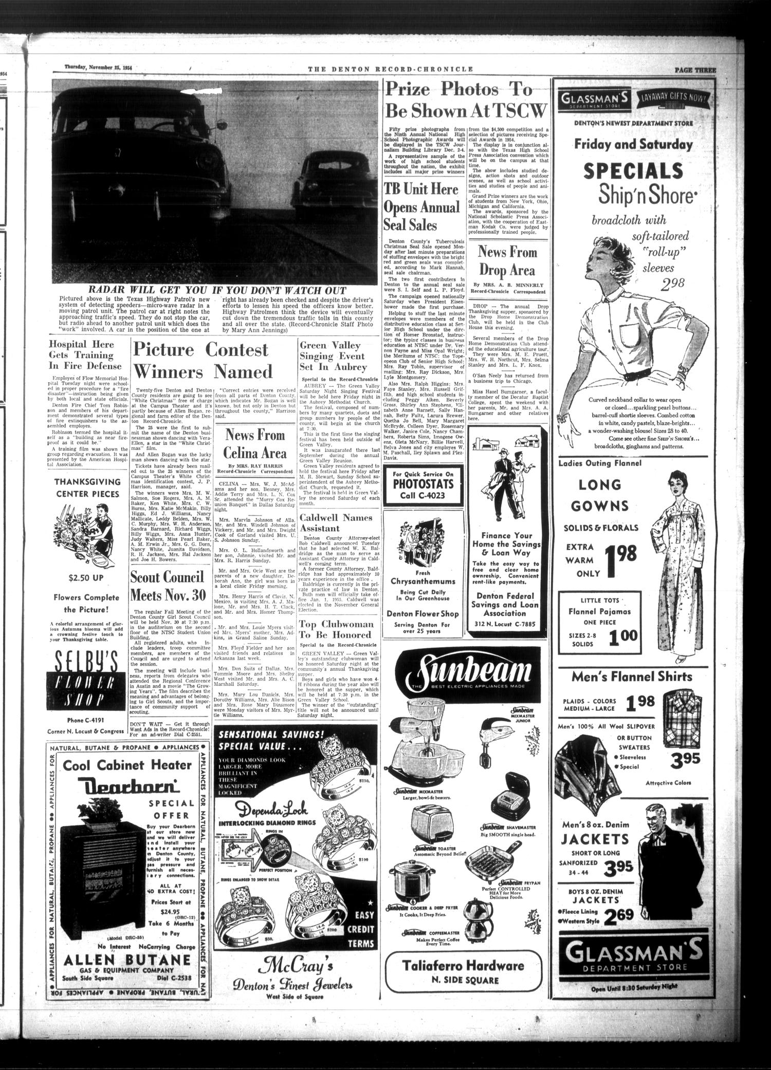 Denton Record-Chronicle (Denton, Tex.), Vol. 52, No. 99, Ed. 1 Thursday, November 25, 1954
                                                
                                                    [Sequence #]: 3 of 12
                                                