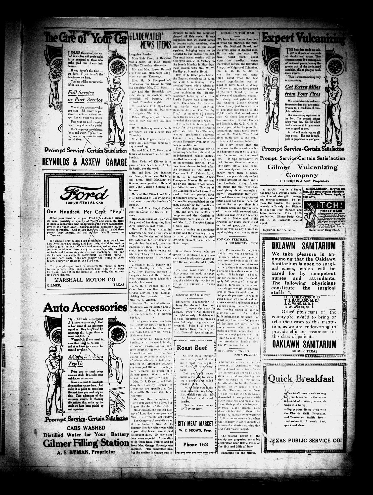 Gilmer Daily Mirror (Gilmer, Tex.), Vol. 5, No. 47, Ed. 1 Tuesday, May 18, 1920
                                                
                                                    [Sequence #]: 3 of 4
                                                
