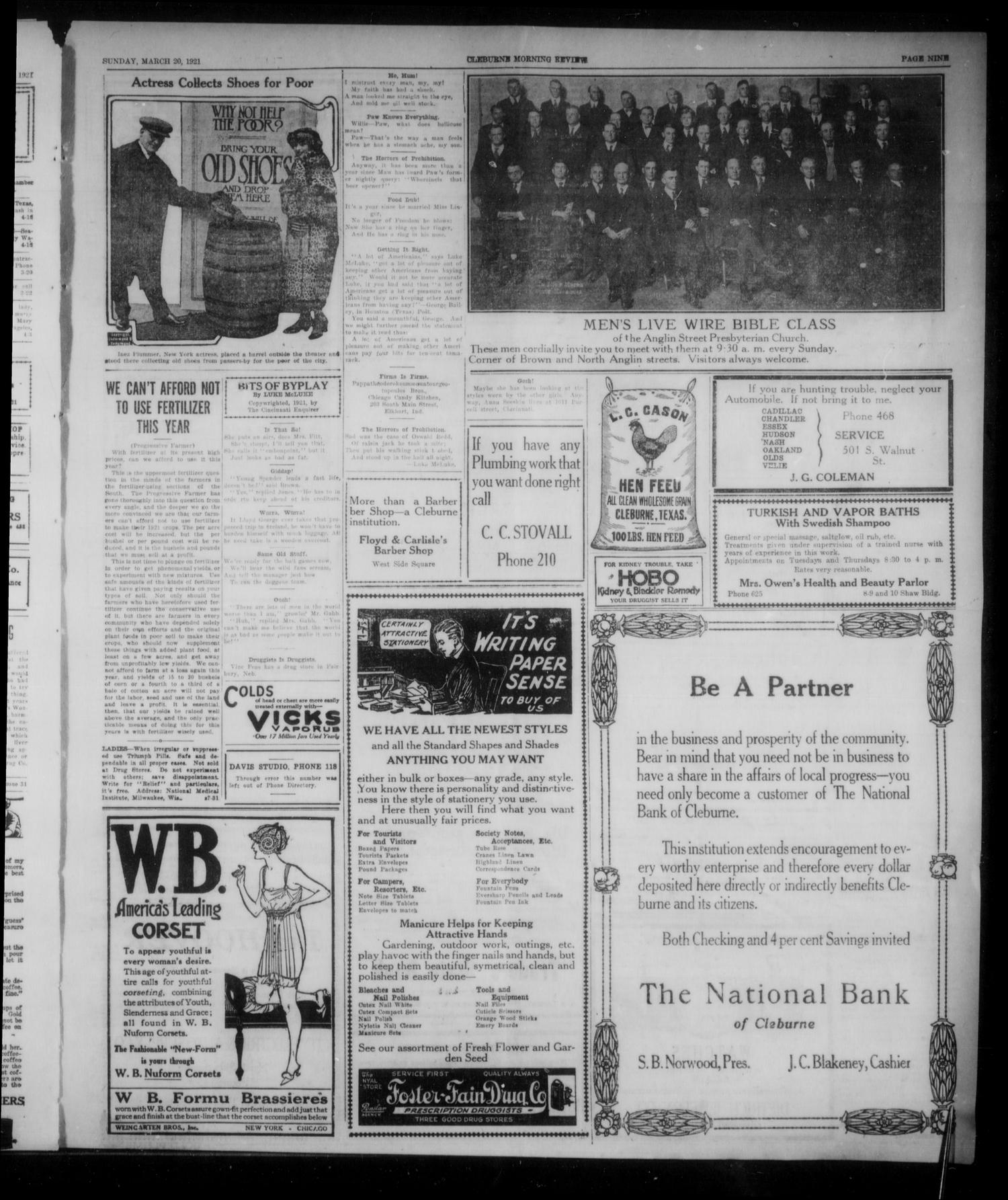Cleburne Morning Review (Cleburne, Tex.), Ed. 1 Sunday, March 20, 1921
                                                
                                                    [Sequence #]: 9 of 12
                                                