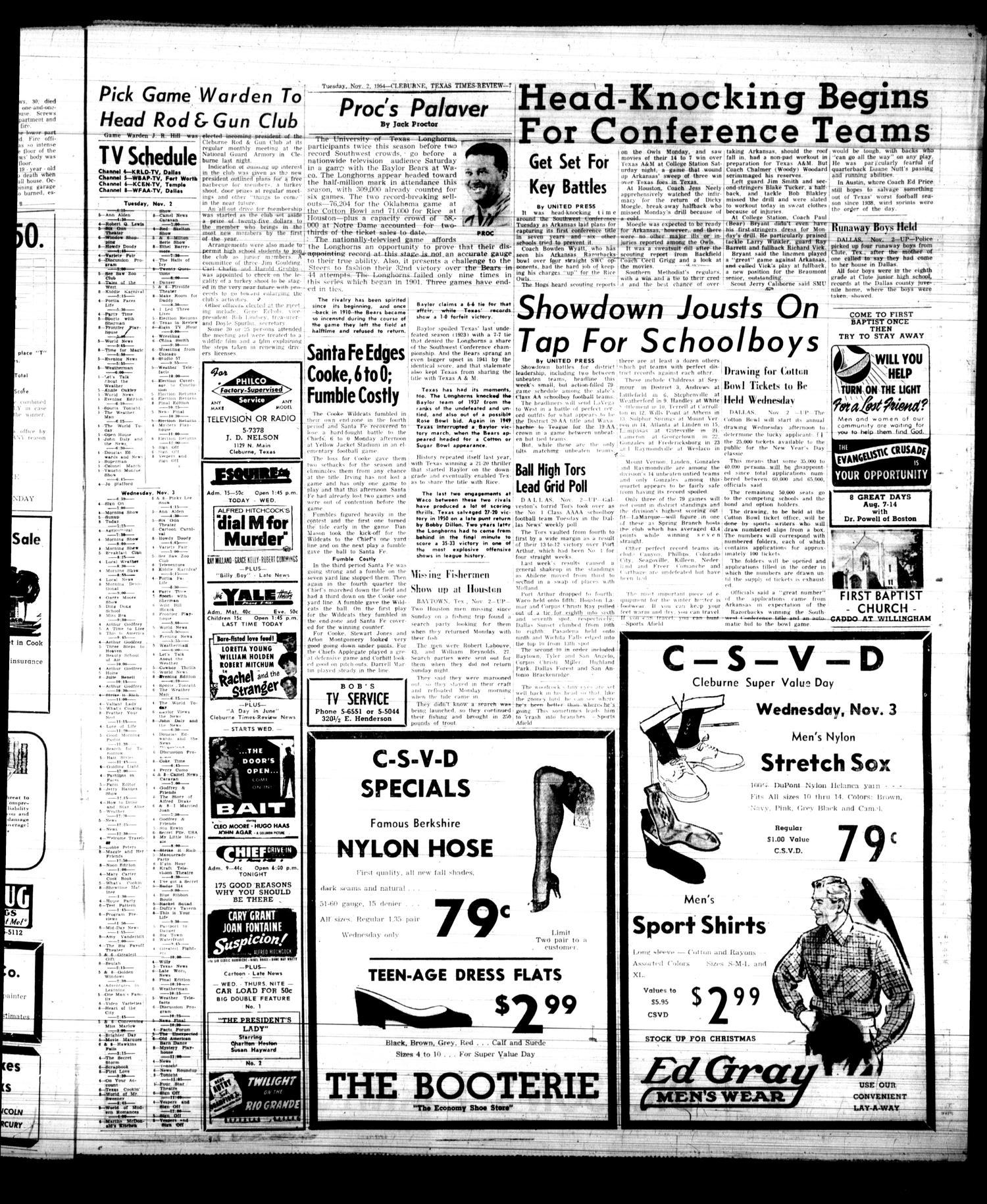 Cleburne Times-Review (Cleburne, Tex.), Vol. 49, No. 302, Ed. 1 Tuesday, November 2, 1954
                                                
                                                    [Sequence #]: 7 of 8
                                                