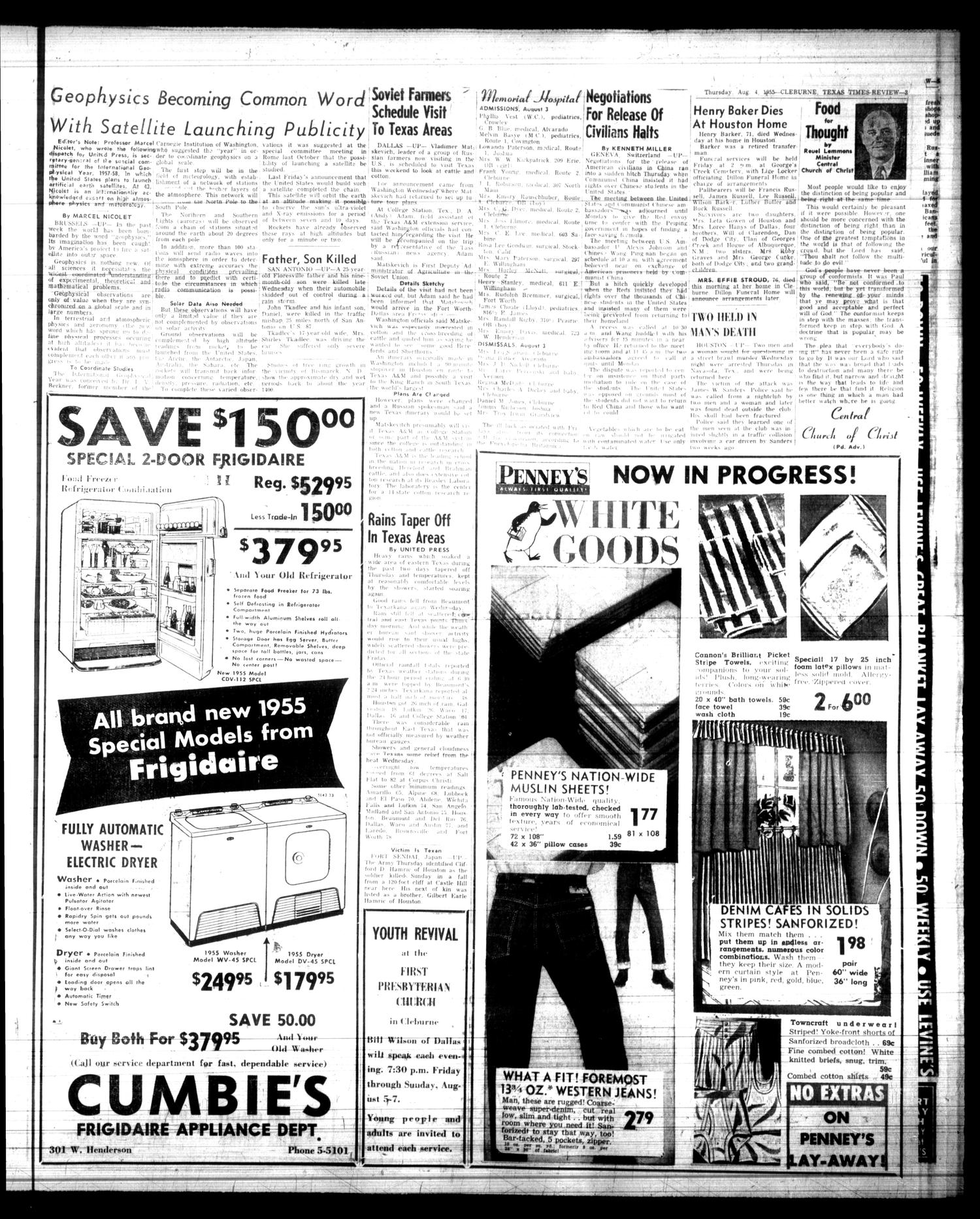 Cleburne Times-Review (Cleburne, Tex.), Vol. 50, No. 229, Ed. 1 Thursday, August 4, 1955
                                                
                                                    [Sequence #]: 3 of 14
                                                