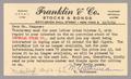 Thumbnail image of item number 1 in: '[Postal Card from Franklin & Co. to Harris L. Kempner, October 9, 1962]'.