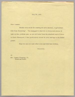 Primary view of object titled '[Letter from Harris Leon Kempner to Lamar Fleming, Jr., July 20, 1962]'.
