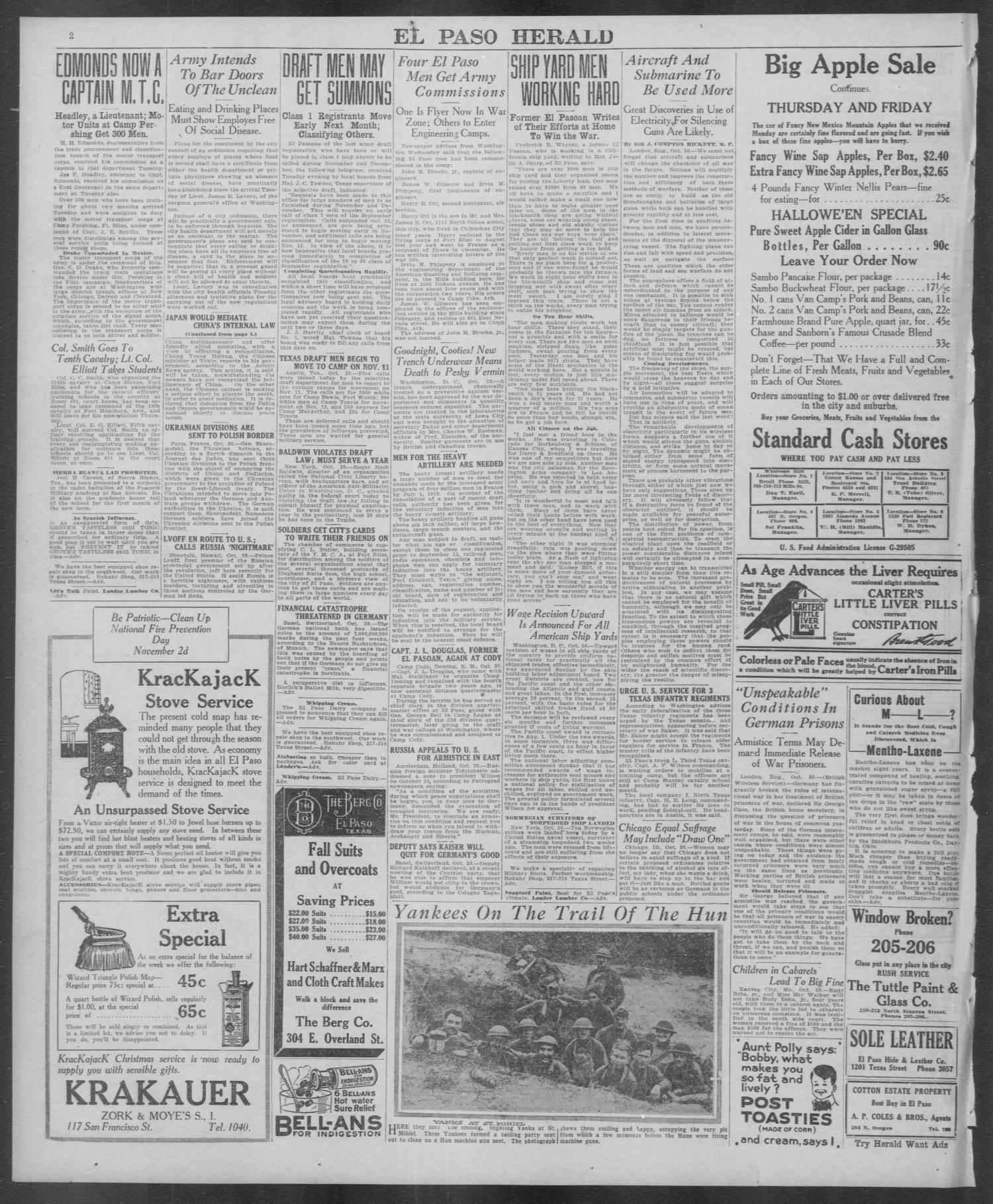 El Paso Herald (El Paso, Tex.), Ed. 1, Wednesday, October 30, 1918
                                                
                                                    [Sequence #]: 2 of 12
                                                