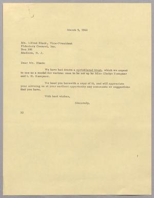 Primary view of object titled '[Letter from Harris Leon Kempner to Alfred Black, March 9,1962]'.