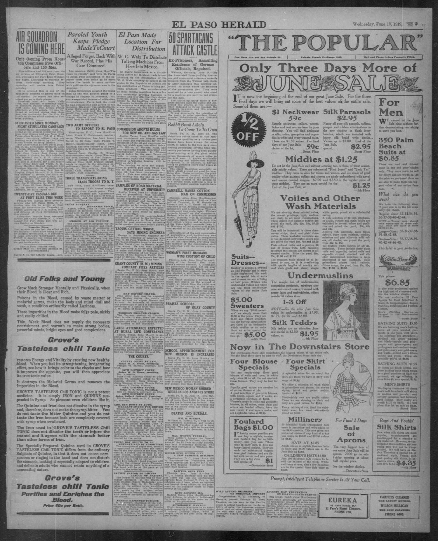 El Paso Herald (El Paso, Tex.), Ed. 1, Wednesday, June 18, 1919
                                                
                                                    [Sequence #]: 3 of 20
                                                