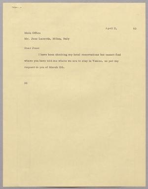Primary view of object titled '[Letter from Harris Leon Kempner to Mr. Jose Lacerda, April 11, 1963]'.