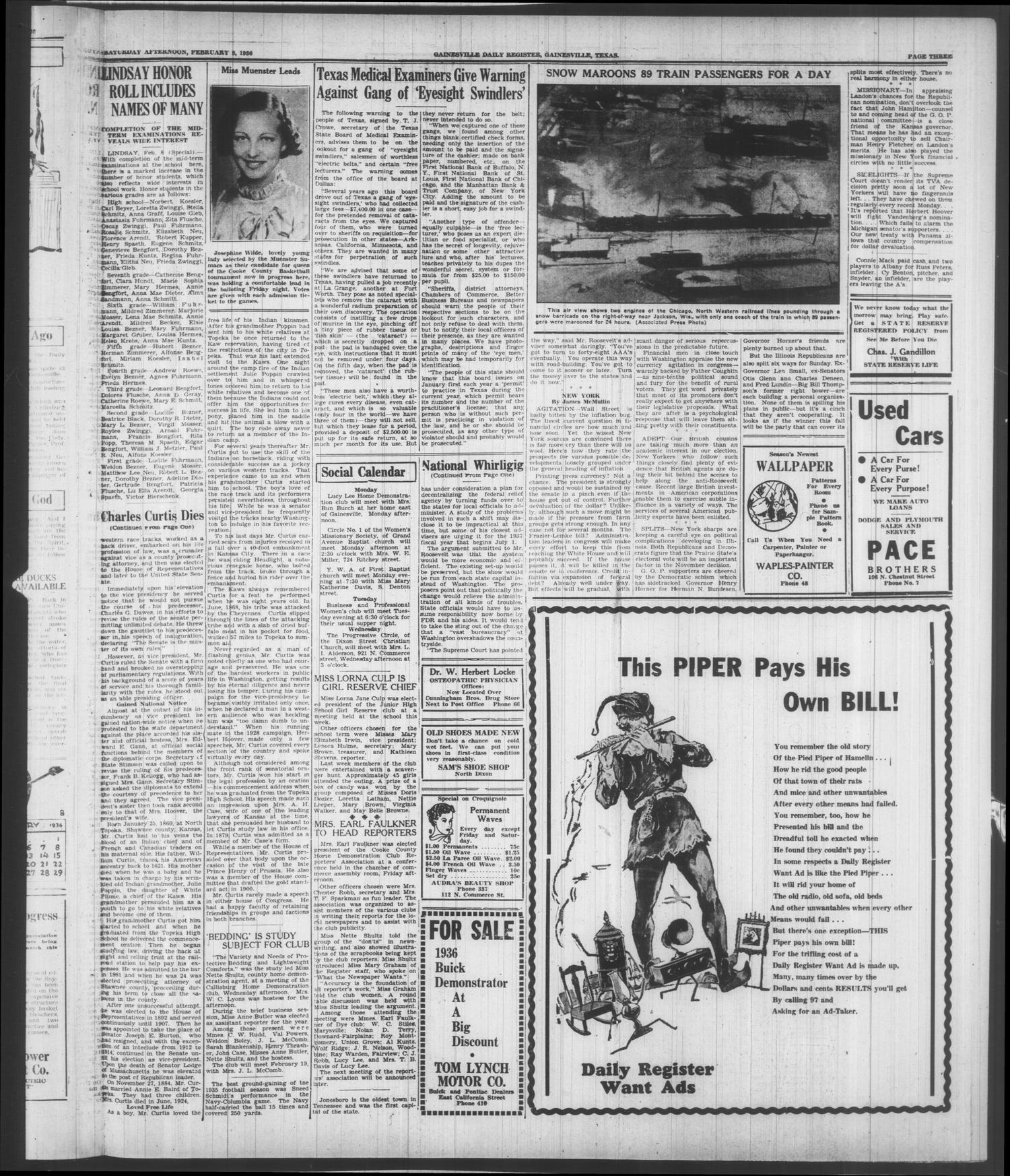 Gainesville Daily Register and Messenger (Gainesville, Tex.), Vol. 46, No. 139, Ed. 1 Saturday, February 8, 1936
                                                
                                                    [Sequence #]: 3 of 6
                                                