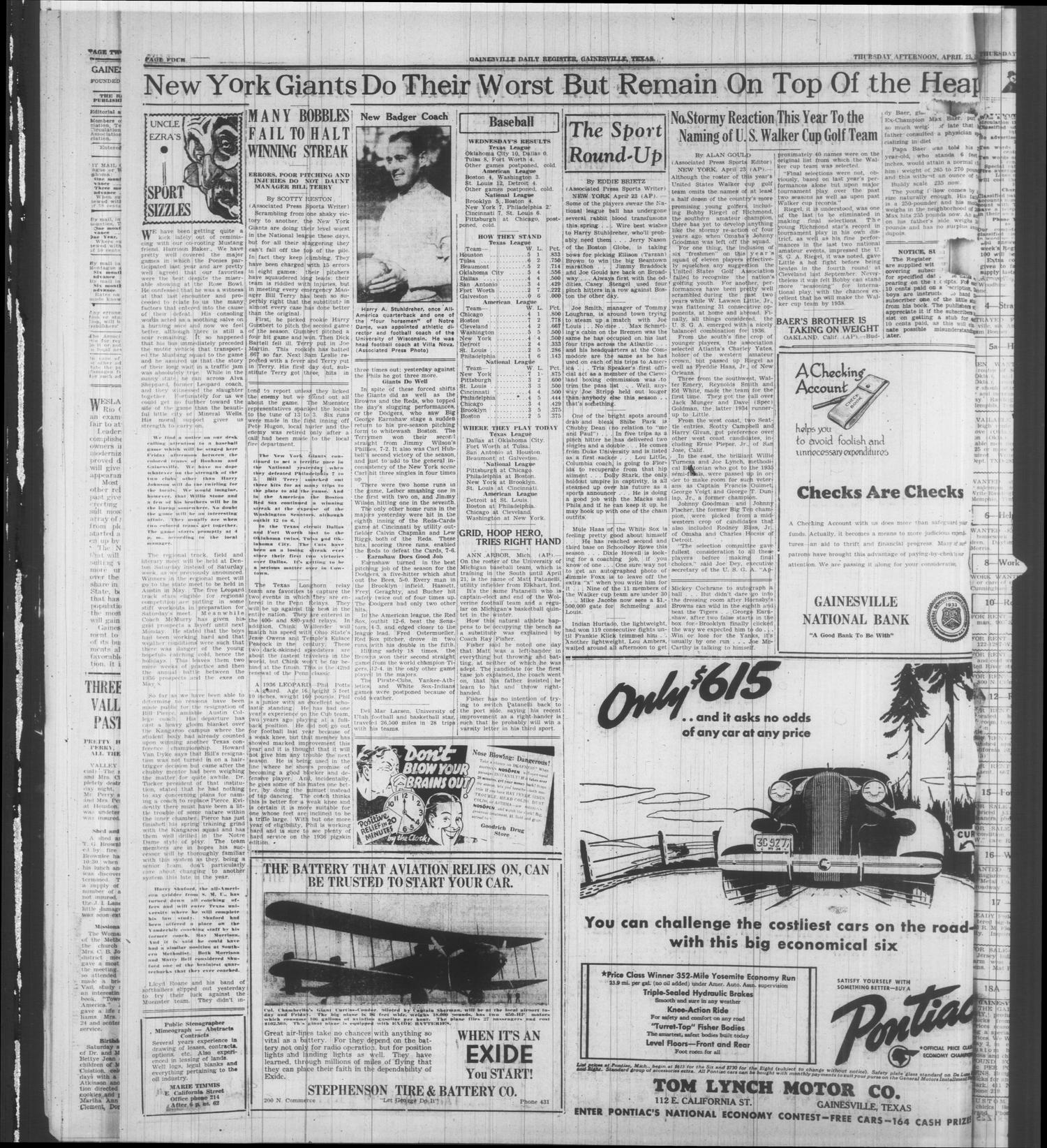 Gainesville Daily Register and Messenger (Gainesville, Tex.), Vol. 46, No. 205, Ed. 1 Thursday, April 23, 1936
                                                
                                                    [Sequence #]: 4 of 6
                                                