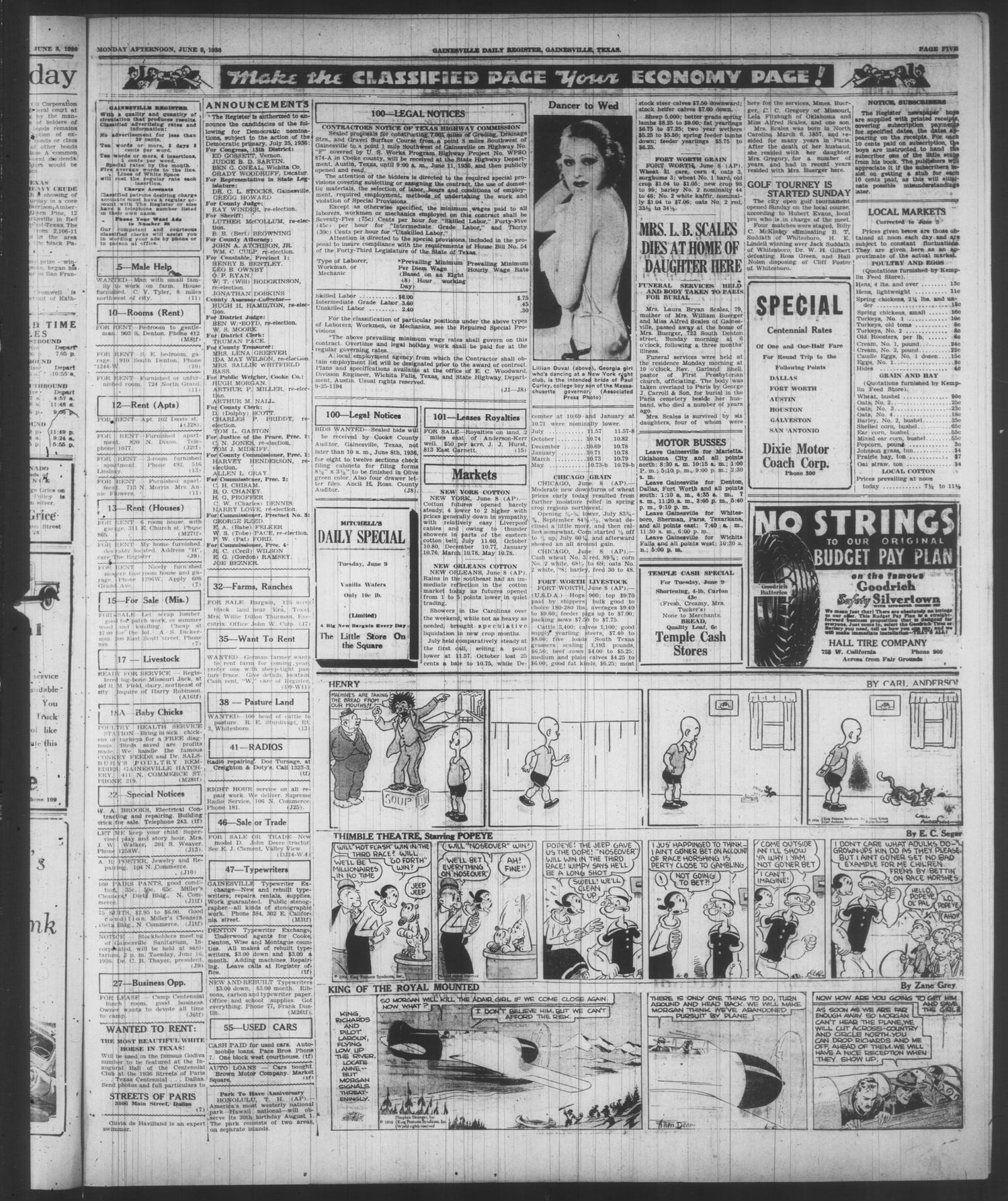 Gainesville Daily Register and Messenger (Gainesville, Tex.), Vol. 46, No. 244, Ed. 1 Monday, June 8, 1936
                                                
                                                    [Sequence #]: 5 of 6
                                                