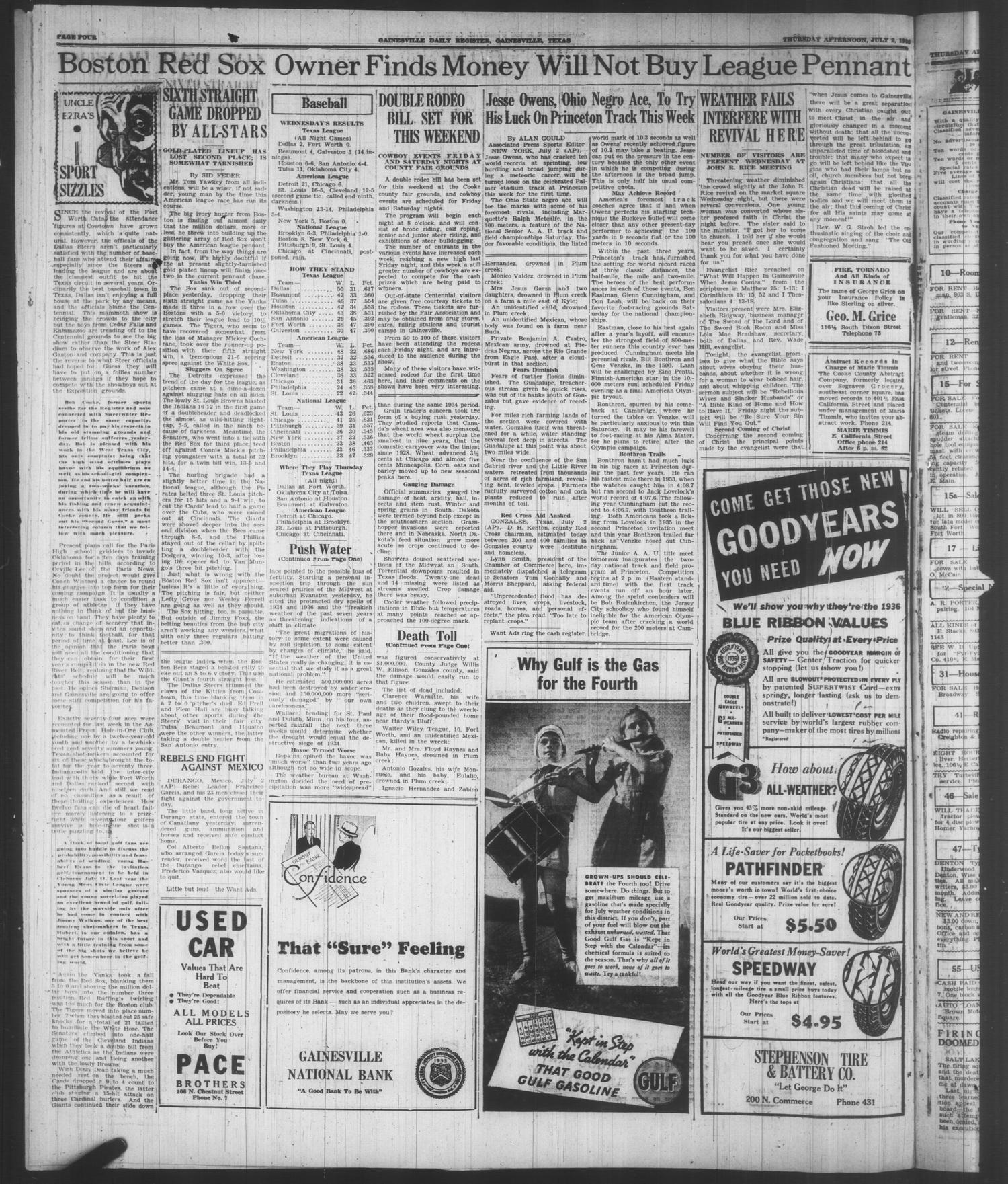 Gainesville Daily Register and Messenger (Gainesville, Tex.), Vol. 56, No. 265, Ed. 1 Thursday, July 2, 1936
                                                
                                                    [Sequence #]: 4 of 6
                                                