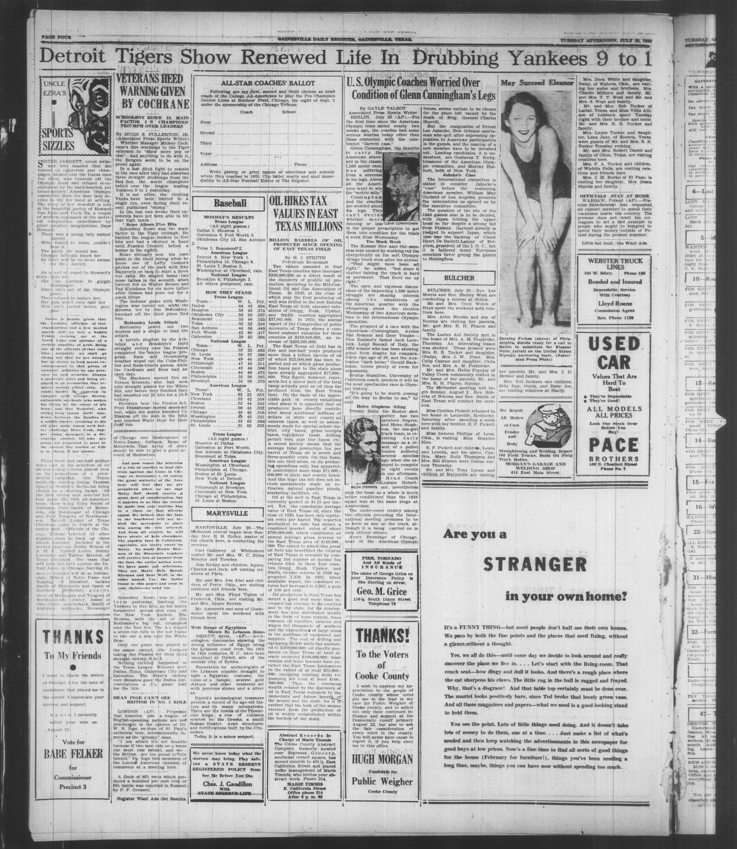 Gainesville Daily Register and Messenger (Gainesville, Tex.), Vol. 56, No. 284, Ed. 1 Tuesday, July 28, 1936
                                                
                                                    [Sequence #]: 4 of 6
                                                