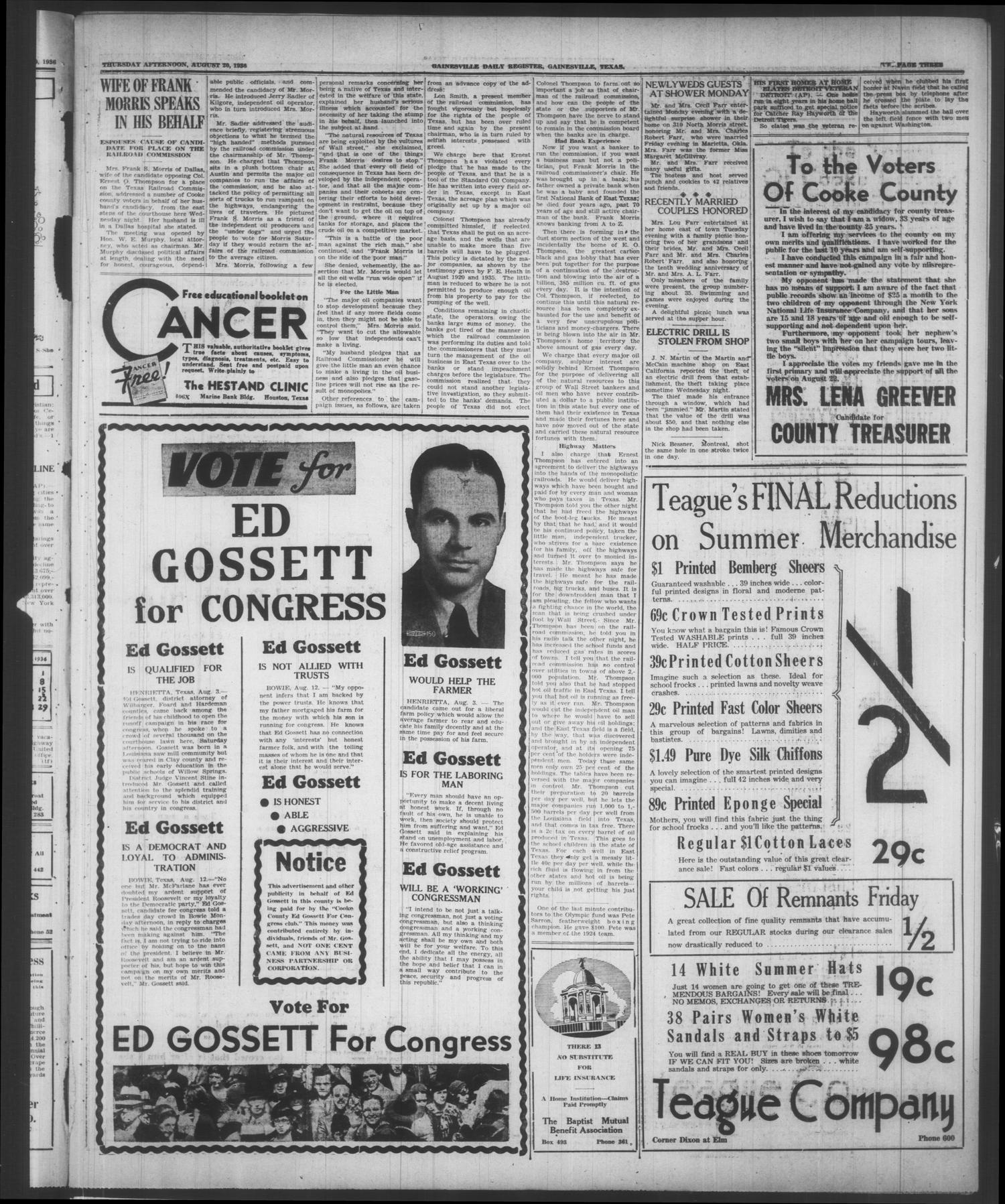 Gainesville Daily Register and Messenger (Gainesville, Tex.), Vol. 56, No. 304, Ed. 1 Thursday, August 20, 1936
                                                
                                                    [Sequence #]: 3 of 8
                                                