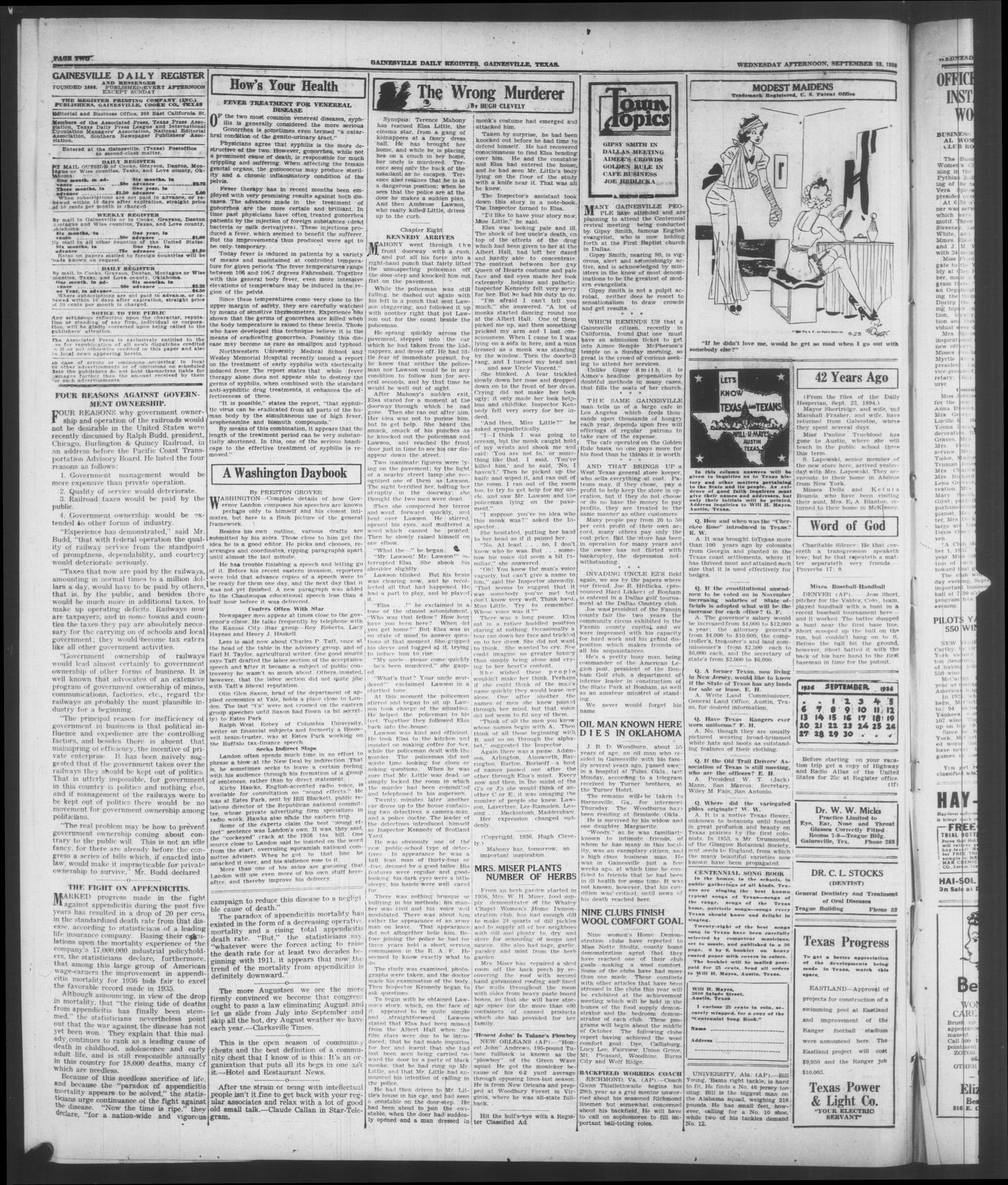 Gainesville Daily Register and Messenger (Gainesville, Tex.), Vol. 47, No. 20, Ed. 1 Wednesday, September 23, 1936
                                                
                                                    [Sequence #]: 2 of 6
                                                