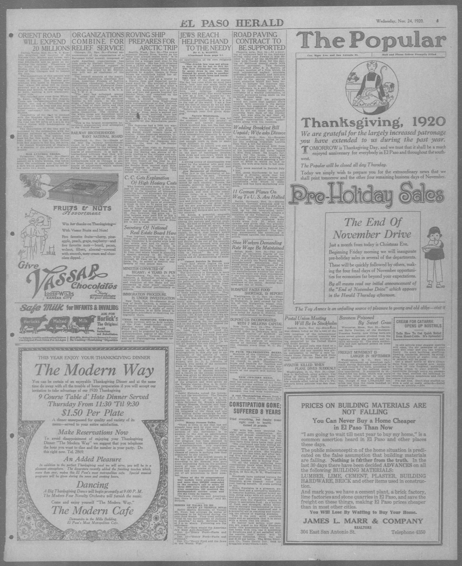 El Paso Herald (El Paso, Tex.), Ed. 1, Wednesday, November 24, 1920
                                                
                                                    [Sequence #]: 3 of 14
                                                
