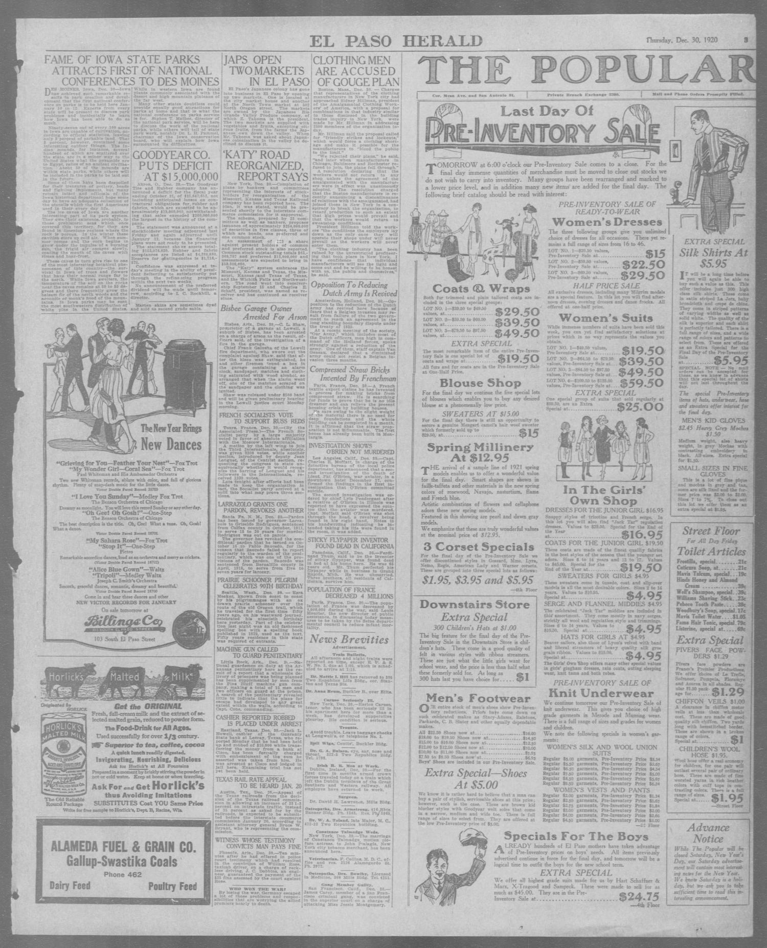 El Paso Herald (El Paso, Tex.), Ed. 1, Thursday, December 30, 1920
                                                
                                                    [Sequence #]: 3 of 14
                                                