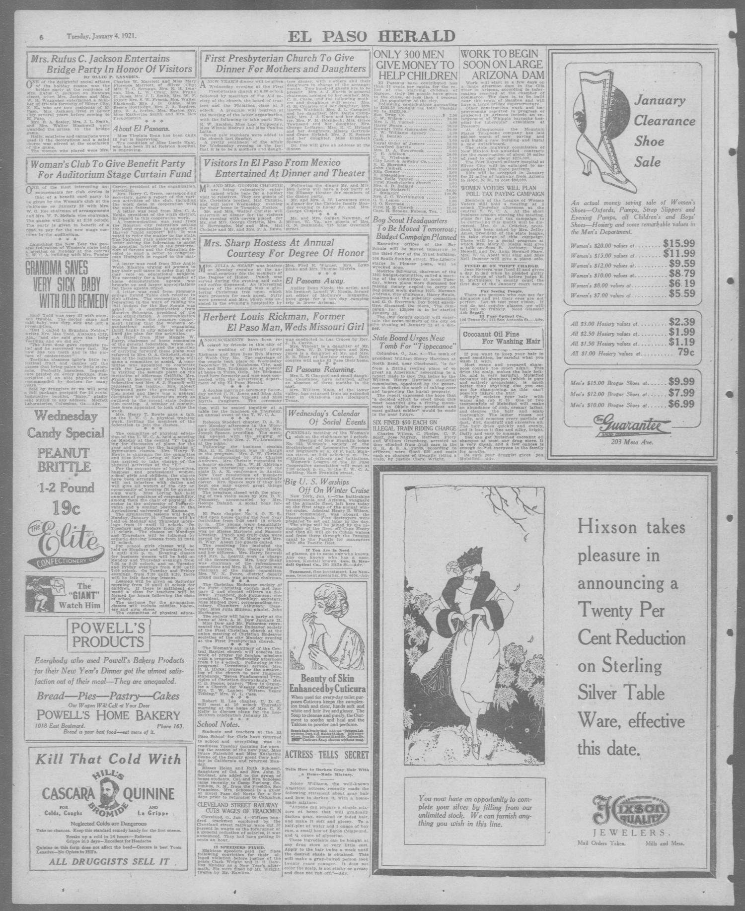 El Paso Herald (El Paso, Tex.), Ed. 1, Tuesday, January 4, 1921
                                                
                                                    [Sequence #]: 6 of 10
                                                