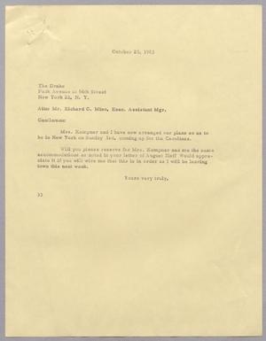 Primary view of object titled '[Letter from Harris Leon Kempner to The Drake, October 25, 1963]'.