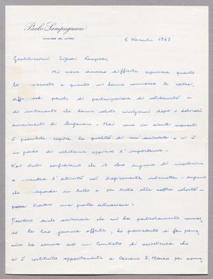 Primary view of object titled '[Letter from Carlo Lampugnani to Signori Kempner, November 5, 1963]'.