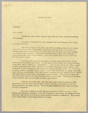 Primary view of object titled '[Letter from Harris Leon Kempner to Sandy, October 02, 1963]'.