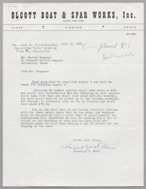 Primary view of object titled '[Letter from Franklyn G. Meno to Harris Leon Kempner, July 30, 1963]'.