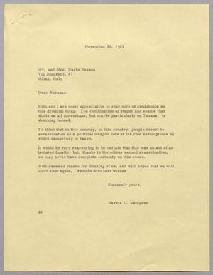 Primary view of object titled '[Letter from Harris Leon Kemper to Mr. and Mrs. Carlo Besana, November 30, 1963]'.