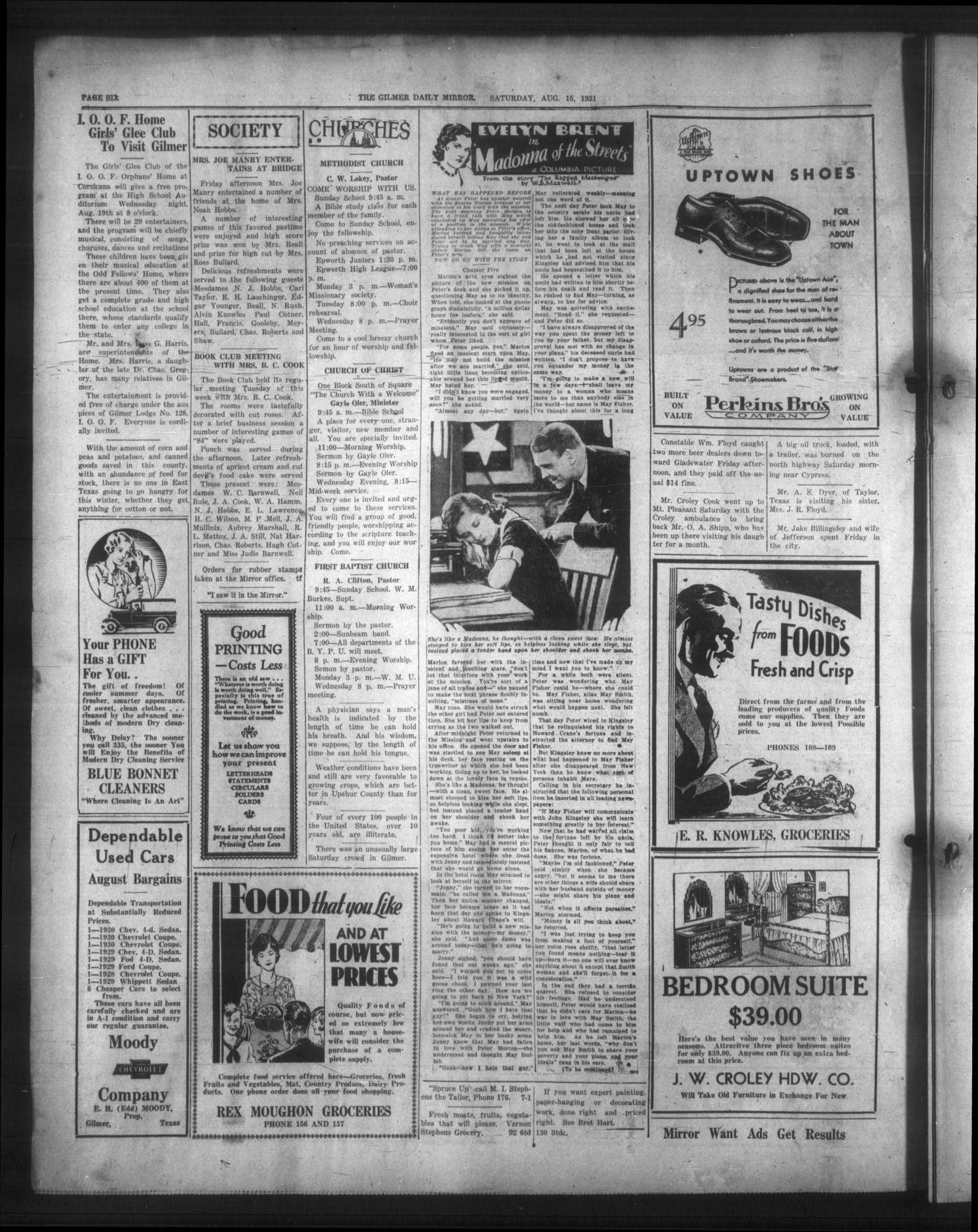 The Gilmer Daily Mirror (Gilmer, Tex.), Vol. 16, No. 132, Ed. 1 Saturday, August 15, 1931
                                                
                                                    [Sequence #]: 4 of 4
                                                