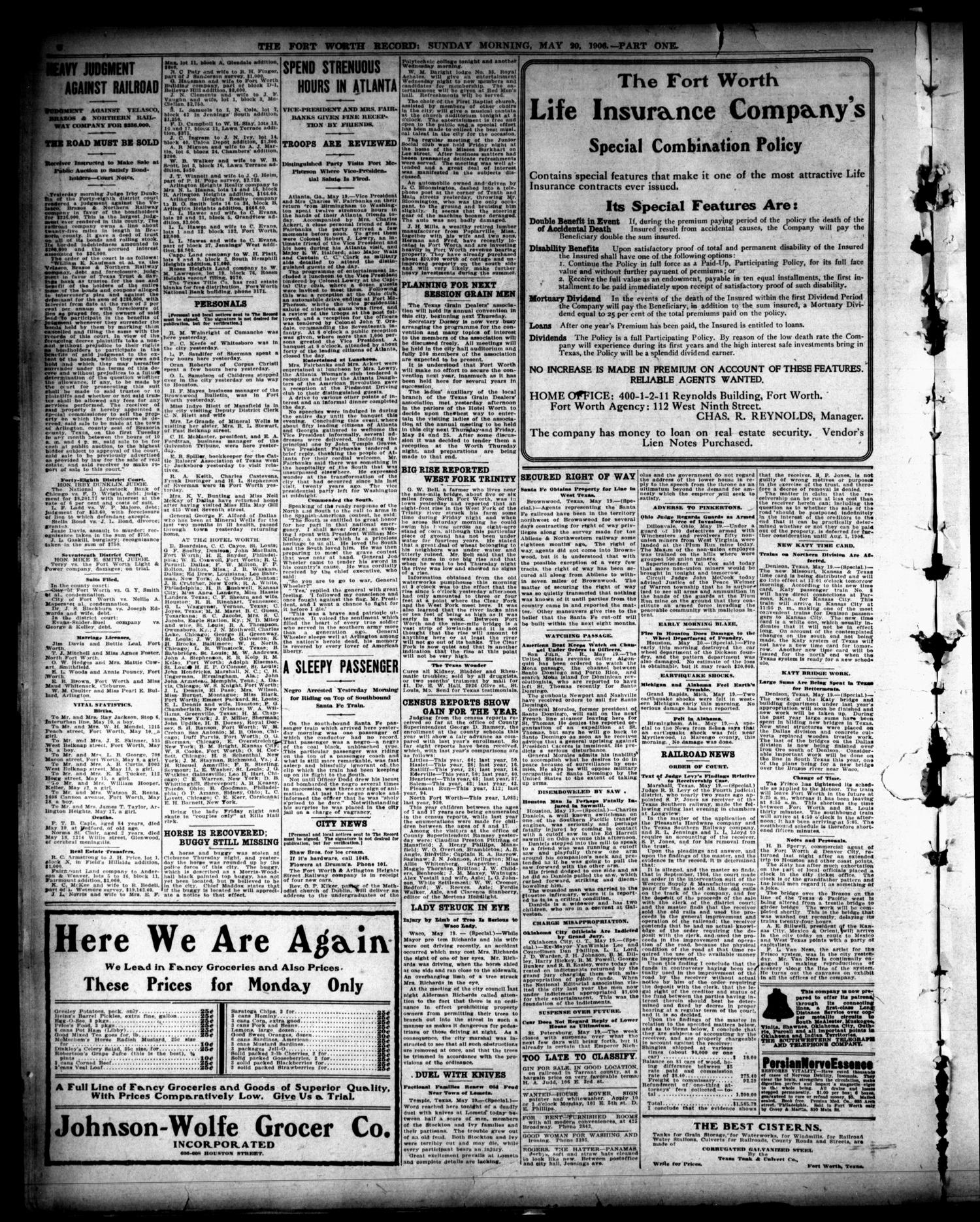 The Fort Worth Record and Register (Fort Worth, Tex.), Vol. 10, No. 217, Ed. 1 Sunday, May 20, 1906
                                                
                                                    [Sequence #]: 6 of 34
                                                