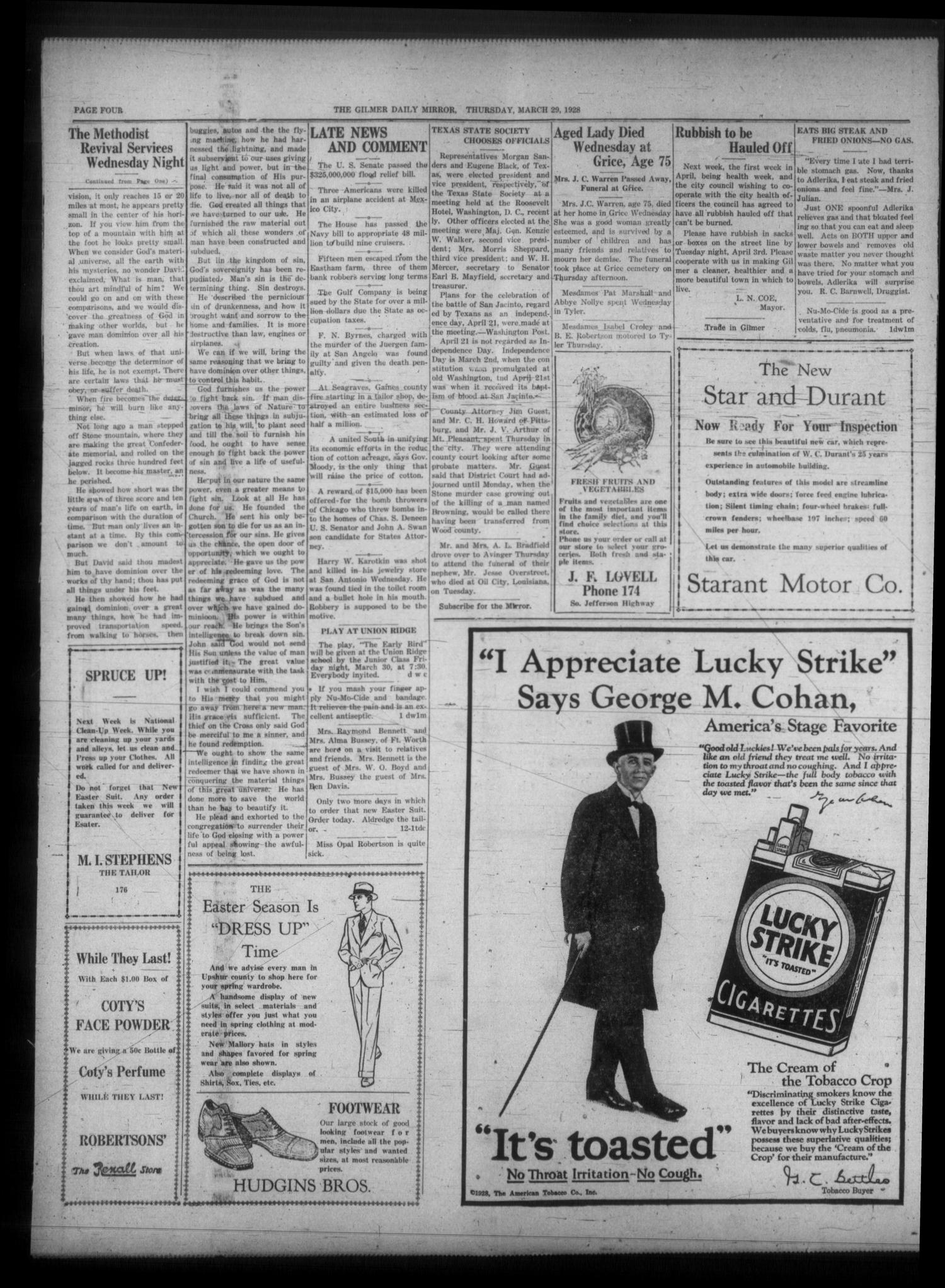 The Gilmer Daily Mirror (Gilmer, Tex.), Vol. 13, No. 12, Ed. 1 Thursday, March 29, 1928
                                                
                                                    [Sequence #]: 4 of 4
                                                