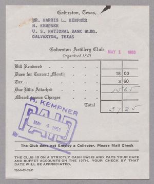 Primary view of object titled '[Monthly Bill for Galveston Artillery Club: May 1953]'.