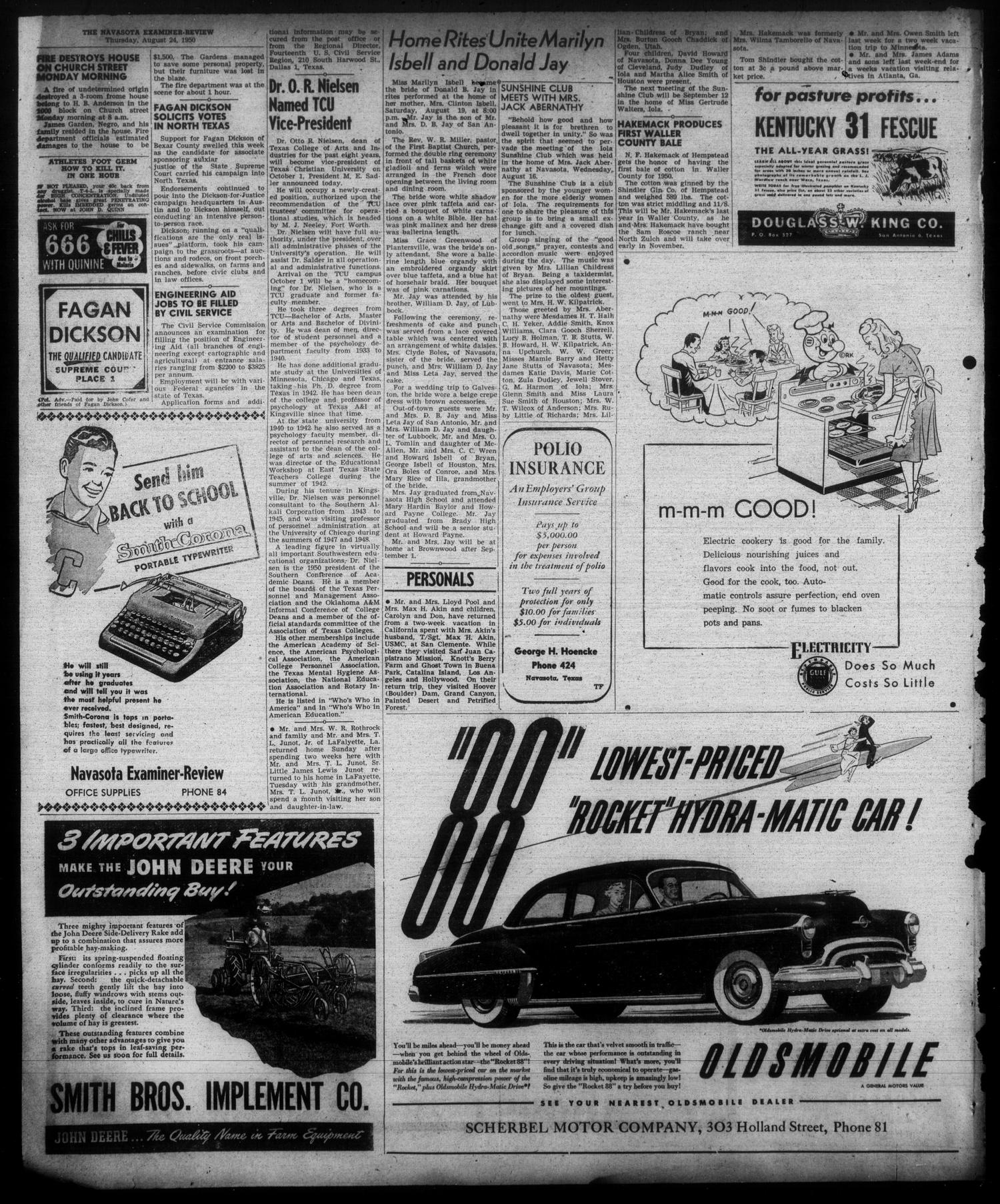 The Navasota Examiner and Grimes County Review (Navasota, Tex.), Vol. 55, No. 48, Ed. 1 Thursday, August 24, 1950
                                                
                                                    [Sequence #]: 4 of 12
                                                