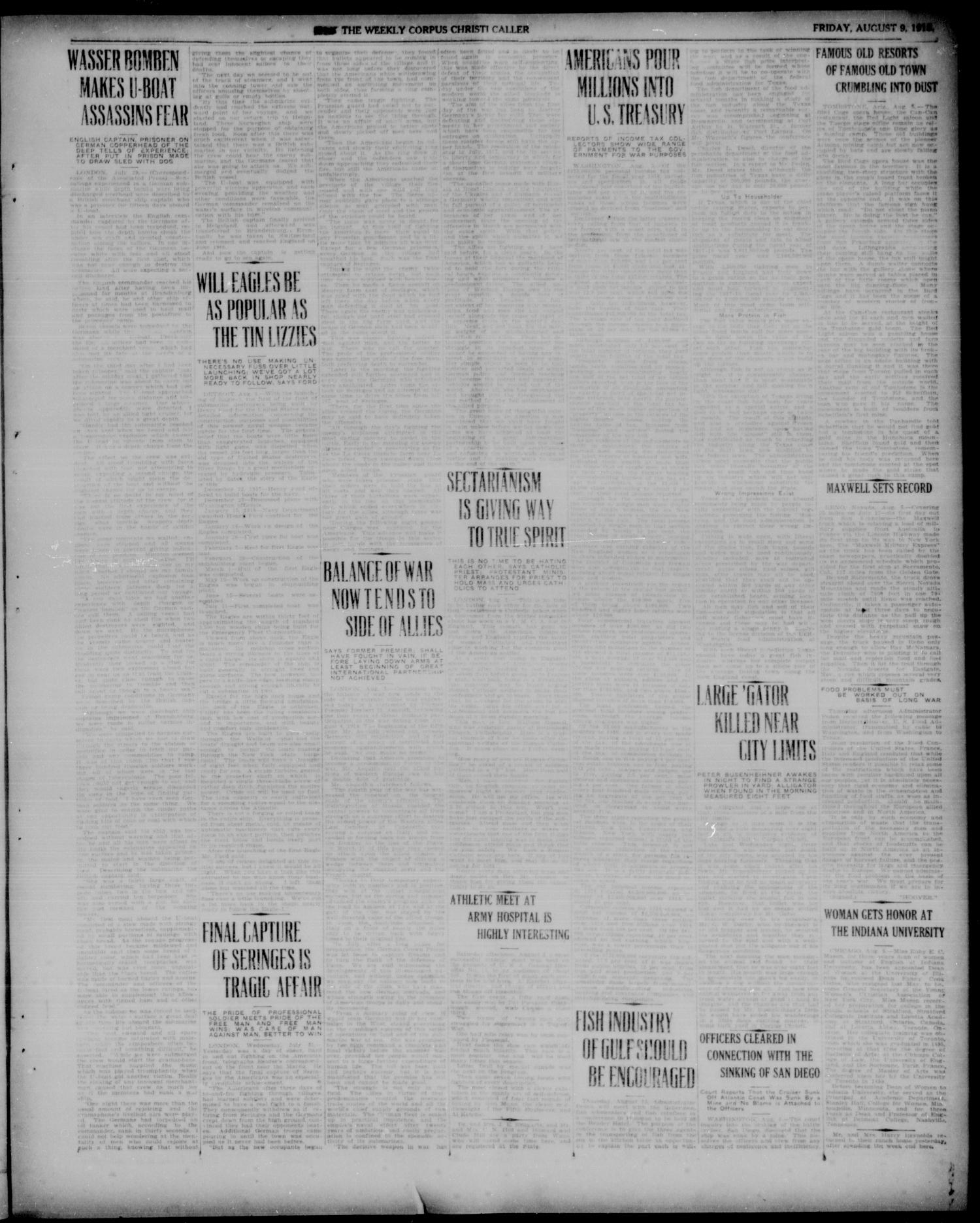 The Weekly Corpus Christi Caller (Corpus Christi, Tex.), Vol. TWO, No. 42, Ed. 1, Friday, August 9, 1918
                                                
                                                    [Sequence #]: 3 of 4
                                                