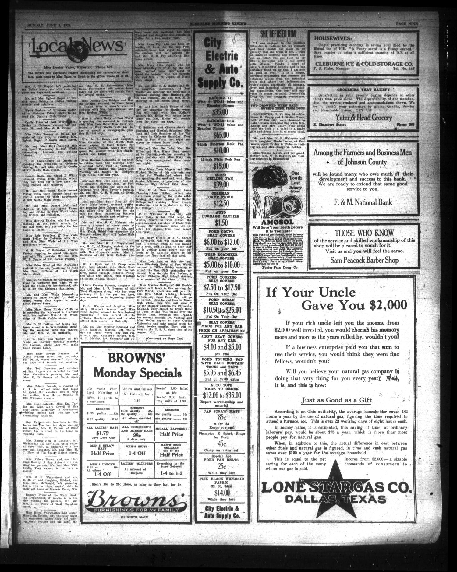 Cleburne Morning Review (Cleburne, Tex.), Ed. 1 Sunday, June 1, 1924
                                                
                                                    [Sequence #]: 9 of 10
                                                