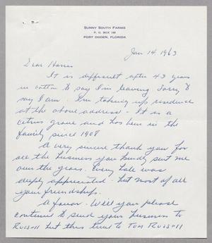 Primary view of object titled '[Letter from Joe Russell to Harris Kempner, January 14, 1963]'.