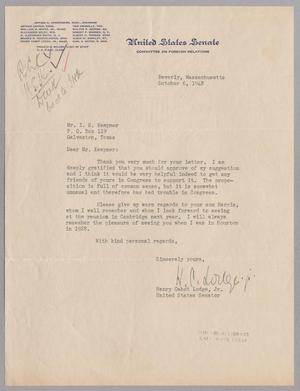 Primary view of object titled '[Letter from Henry Cabot Lodge to Isaac H. Kempner, October 6, 1948]'.