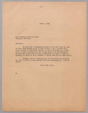 Primary view of object titled '[Letter from Isaac H. Kempner to the Lake Champlain National Bank, June 7, 1948]'.