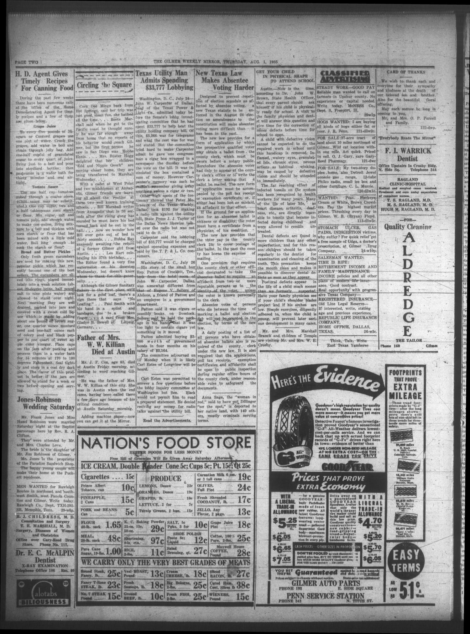 The Gilmer Weekly Mirror (Gilmer, Tex.), Vol. 60, No. 29, Ed. 1 Thursday, August 1, 1935
                                                
                                                    [Sequence #]: 2 of 6
                                                