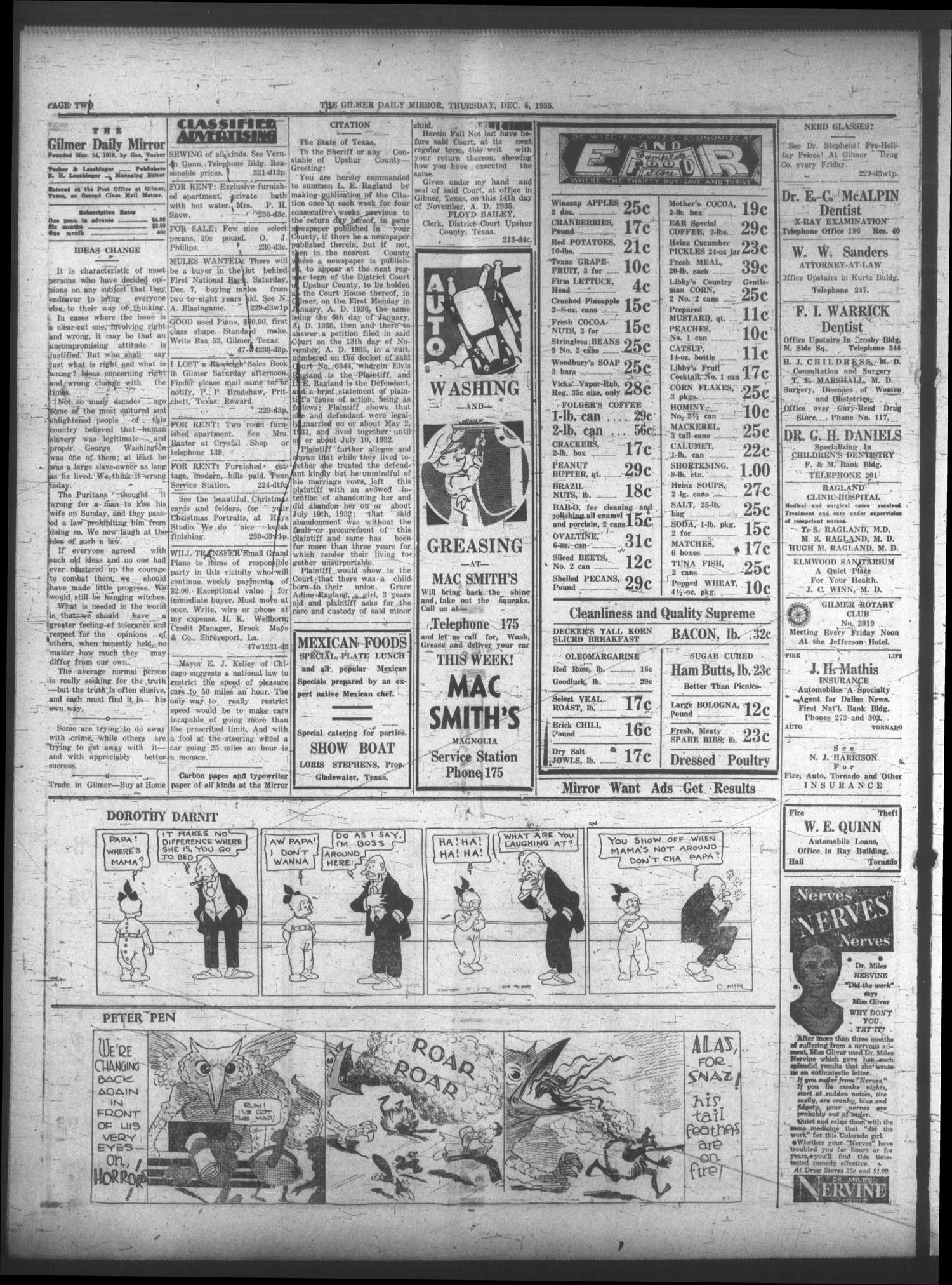 The Gilmer Daily Mirror (Gilmer, Tex.), Vol. 20, No. 231, Ed. 1 Thursday, December 5, 1935
                                                
                                                    [Sequence #]: 2 of 4
                                                