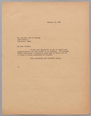 Primary view of object titled '[Letter from I. H. Kempner to Mr. and Mrs. Sol H. Fridner, January 19, 1948]'.