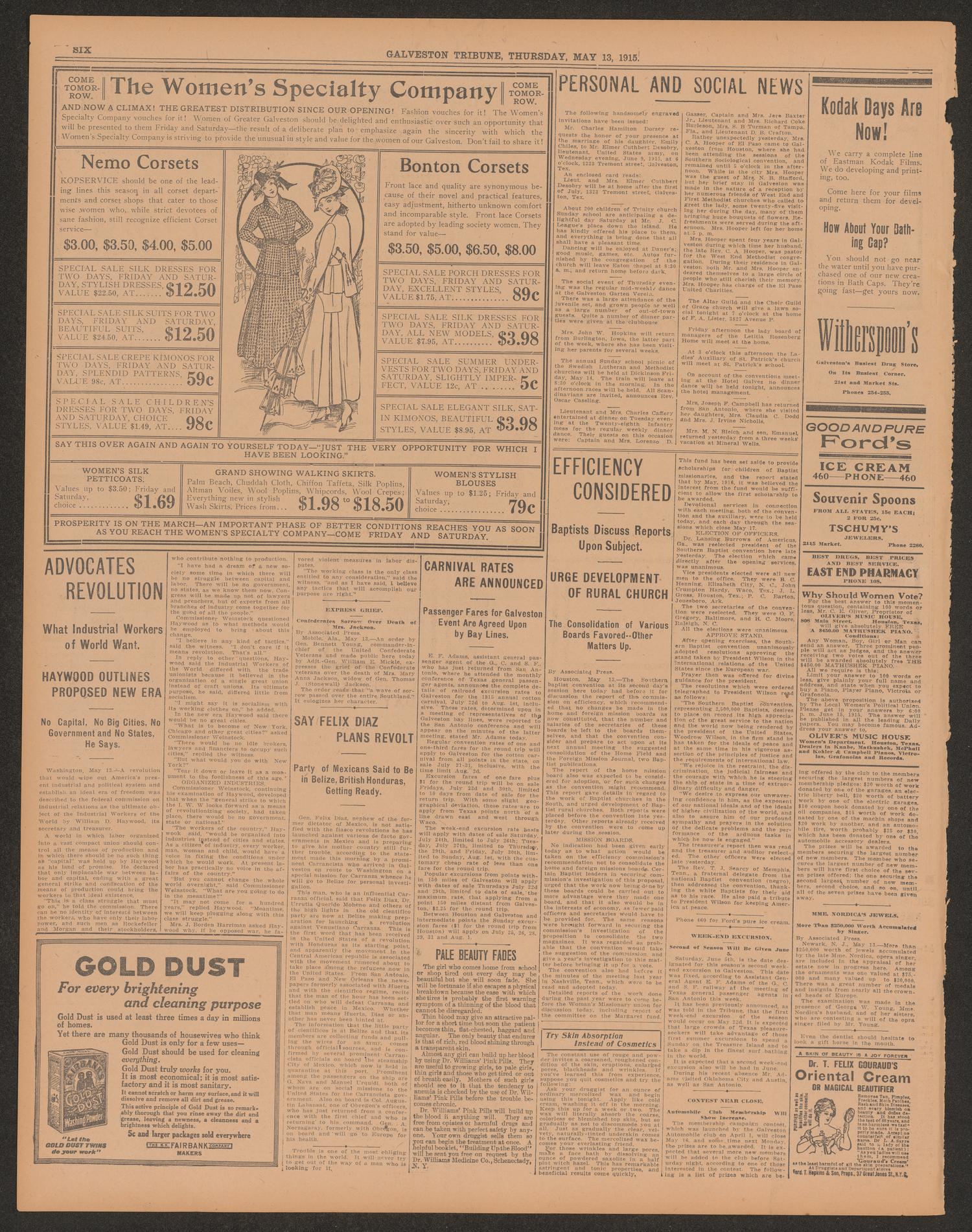 Galveston Tribune. (Galveston, Tex.), Vol. 35, No. 144, Ed. 1 Thursday, May 13, 1915
                                                
                                                    [Sequence #]: 6 of 12
                                                