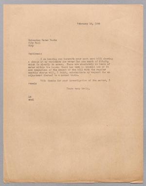 Primary view of object titled '[Letter from I. H. Kempner to Galveston Water Works, February 16, 1944]'.