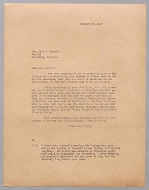 Primary view of object titled '[Letter from I. H. Kempner to Mrs. Paul G. Kendall, October 17, 1944]'.