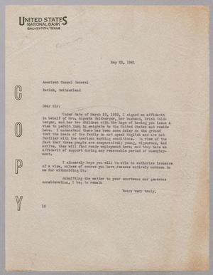 Primary view of object titled '[Letter from I. H. Kempner to the American Consul General, May 23, 1941]'.