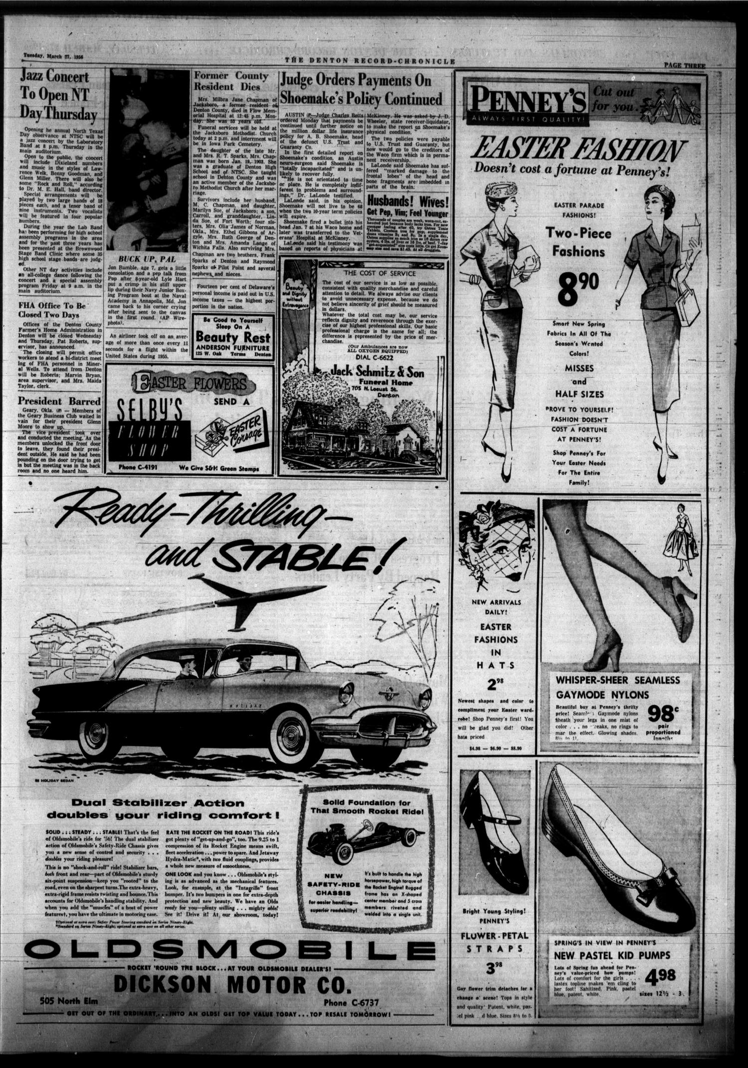 Denton Record-Chronicle (Denton, Tex.), Vol. 53, No. 203, Ed. 1 Tuesday, March 27, 1956
                                                
                                                    [Sequence #]: 3 of 10
                                                