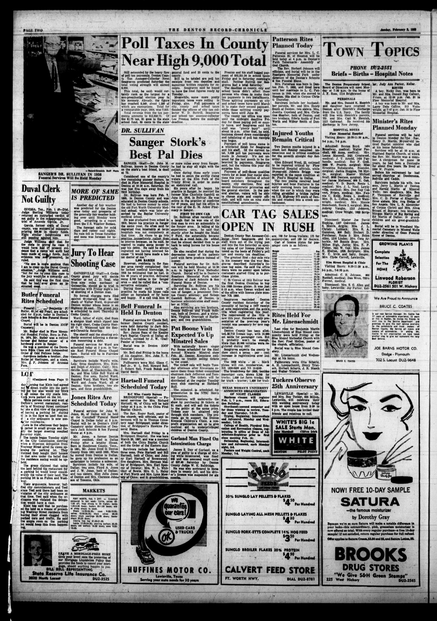 Denton Record-Chronicle (Denton, Tex.), Vol. 55, No. 153, Ed. 1 Sunday, February 2, 1958
                                                
                                                    [Sequence #]: 2 of 45
                                                